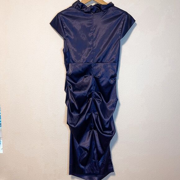 Vintage Y2K DJ-JAZ Navy Ruffle V-Neck Dress Size 14 - Picture 2 of 7